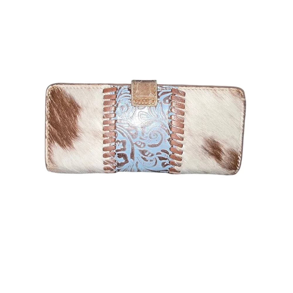 Western Cowhide and Teal Patterned Wallet